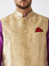 Vastramay Men's Rose Gold Jacquard Jacket With Kurta Pyjama Set