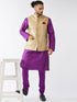 Vastramay Men's Rose Gold Jacquard Jacket With Kurta Pyjama Set