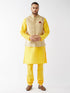 Vastramay Men's Rose Gold Jacquard Jacket With Kurta Pyjama Set