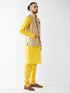 Vastramay Men's Rose Gold Jacquard Jacket With Kurta Pyjama Set