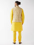 Vastramay Men's Rose Gold Jacquard Jacket With Kurta Pyjama Set