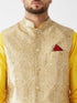 Vastramay Men's Rose Gold Jacquard Jacket With Kurta Pyjama Set