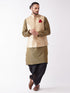 Vastramay Men's Rose Gold Jacquard Jacket With Kurta Dhoti Set