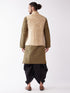 Vastramay Men's Rose Gold Jacquard Jacket With Kurta Dhoti Set