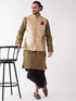 Vastramay Men's Rose Gold Jacquard Jacket With Kurta Dhoti Set