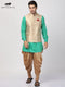 VASTRAMAY Men's Turquoise Cotton Silk Blend Ethnic Jacket, Kurta and Dhoti Pant Set