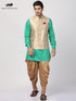 VASTRAMAY Men's Turquoise Cotton Silk Blend Ethnic Jacket, Kurta and Dhoti Pant Set