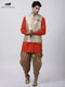 Vastramay Men's Orange Cotton Silk Blend Ethnic Jacket, Kurta and Dhoti Pant Set