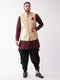 Vastramay Men's Gold Jacquard Jacket With Kurta Dhoti Set