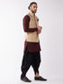 Vastramay Men's Gold Jacquard Jacket With Kurta Dhoti Set