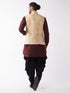 Vastramay Men's Gold Jacquard Jacket With Kurta Dhoti Set