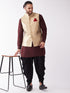 Vastramay Men's Gold Jacquard Jacket With Kurta Dhoti Set