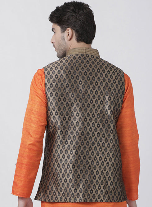 Vastramay Silk Blend Black and Gold Baap Beta Ethnic Jacket