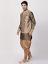 VASTRAMAY Men's Gold Woven Nehru Jacket With Kurta Dhoti Set