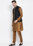 VASTRAMAY Men's Brown Cotton Silk Blend Kurta, Ethnic Jacket and Pyjama Set