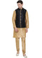 VASTRAMAY Men's Gold Cotton Silk Blend Kurta, Ethnic Jacket and Pyjama Set