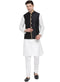 Vastramay Men's White Cotton Silk Blend Kurta, Ethnic Jacket and Pyjama Set