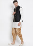 Vastramay Men's White Cotton Silk Blend Ethnic Jacket, Kurta and Dhoti Pant Set
