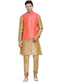 VASTRAMAY Men's Gold Cotton Silk Blend Kurta, Ethnic Jacket and Pyjama Set