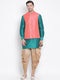 VASTRAMAY Men's Green Cotton Silk Blend Ethnic Jacket, Kurta and Dhoti Pant Set