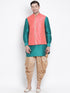 VASTRAMAY Men's Green Cotton Silk Blend Ethnic Jacket, Kurta and Dhoti Pant Set