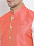Vastramay Men's White Cotton Silk Blend Ethnic Jacket, Kurta and Dhoti Pant Set
