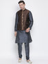 VASTRAMAY Men's Grey Cotton Silk Blend Kurta, Ethnic Jacket and Pyjama Set