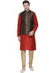 VASTRAMAY Men's Maroon Cotton Silk Blend Kurta, Ethnic Jacket and Pyjama Set