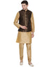 VASTRAMAY Men's Gold Cotton Silk Blend Kurta, Ethnic Jacket and Pyjama Set