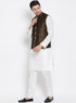 Vastramay Men's White Cotton Silk Blend Kurta, Ethnic Jacket and Pyjama Set