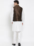 Vastramay Men's White Cotton Silk Blend Kurta, Ethnic Jacket and Pyjama Set