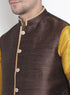 Vastramay Men's Yellow Cotton Silk Blend Ethnic Jacket, Kurta and Dhoti Pant Set