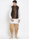 Vastramay Men's White Cotton Silk Blend Ethnic Jacket, Kurta and Dhoti Pant Set