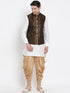 Vastramay Men's White Cotton Silk Blend Ethnic Jacket, Kurta and Dhoti Pant Set