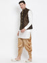 Vastramay Men's White Cotton Silk Blend Ethnic Jacket, Kurta and Dhoti Pant Set