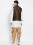 Vastramay Men's White Cotton Silk Blend Ethnic Jacket, Kurta and Dhoti Pant Set