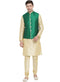 VASTRAMAY Men's Gold Cotton Silk Blend Kurta, Ethnic Jacket and Pyjama Set