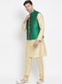 VASTRAMAY Men's Gold Cotton Silk Blend Kurta, Ethnic Jacket and Pyjama Set