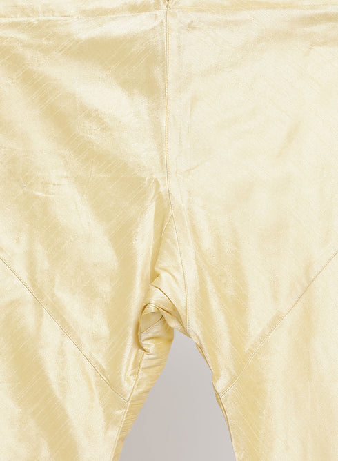 VASTRAMAY Men's Gold Cotton Silk Blend Kurta, Ethnic Jacket and Pyjama Set