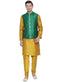 Vastramay Men's Yellow Cotton Silk Blend Kurta, Ethnic Jacket and Pyjama Set
