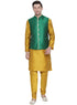 Vastramay Men's Yellow Cotton Silk Blend Kurta, Ethnic Jacket and Pyjama Set