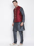 VASTRAMAY Men's Grey Cotton Silk Blend Kurta, Ethnic Jacket and Pyjama Set