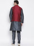 VASTRAMAY Men's Grey Cotton Silk Blend Kurta, Ethnic Jacket and Pyjama Set