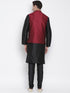 VASTRAMAY Men's Black Cotton Silk Blend Kurta, Ethnic Jacket and Pyjama Set