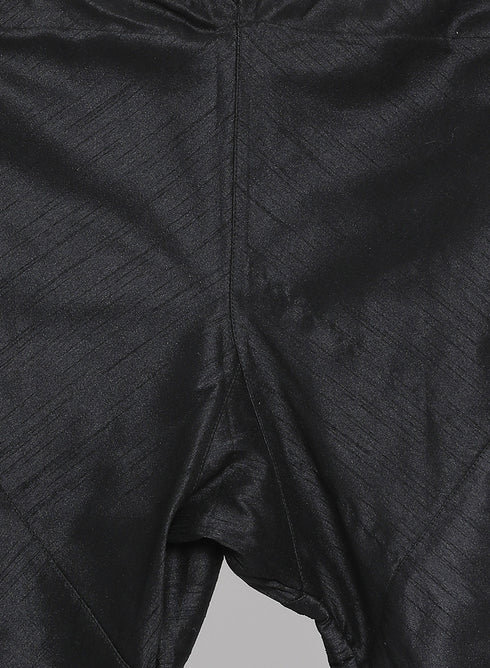 VASTRAMAY Men's Black Cotton Silk Blend Kurta, Ethnic Jacket and Pyjama Set