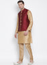VASTRAMAY Men's Gold Cotton Silk Blend Kurta, Ethnic Jacket and Pyjama Set