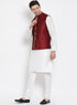 Vastramay Men's White Cotton Silk Blend Kurta, Ethnic Jacket and Pyjama Set