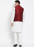 Vastramay Men's White Cotton Silk Blend Kurta, Ethnic Jacket and Pyjama Set
