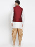 Vastramay Men's White Cotton Silk Blend Ethnic Jacket, Kurta and Dhoti Pant Set