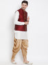 Vastramay Men's White Cotton Silk Blend Ethnic Jacket, Kurta and Dhoti Pant Set